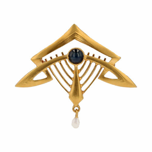 Broche Broche motifs géométriques ajourés saphir et perle baroque 58 Facettes 22-611