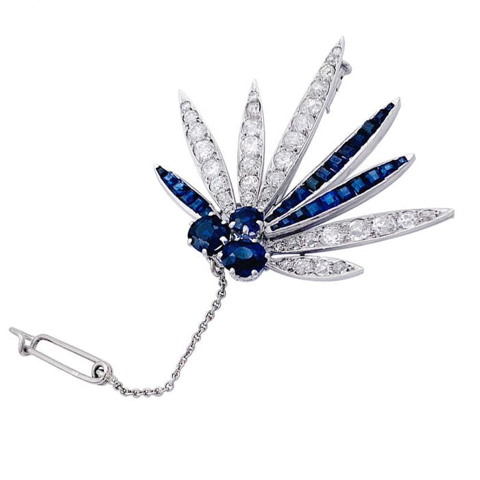 Broche Broche en platine sertie de diamants et de saphirs, Vers 1925 58 Facettes 32522