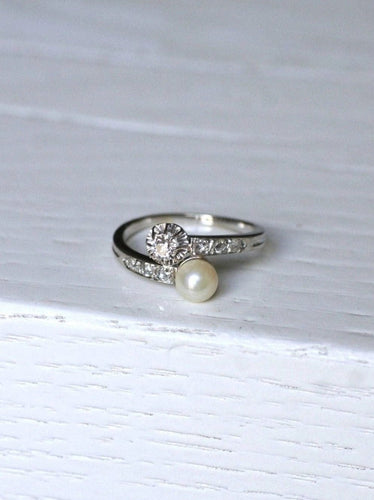 Bague toi et moi perle fine et diamants 58 Facettes