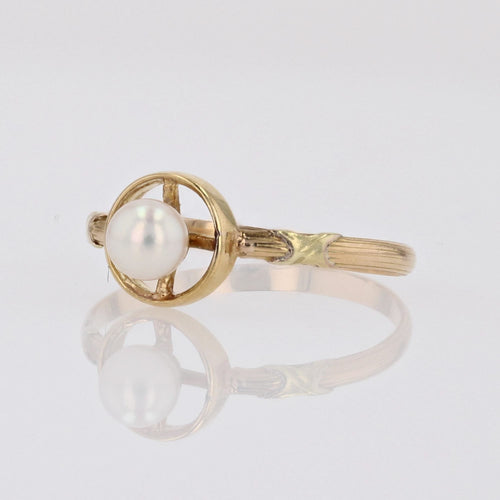 Bague 54 Bague ancienne or jaune solitaire perle 58 Facettes 19-134D