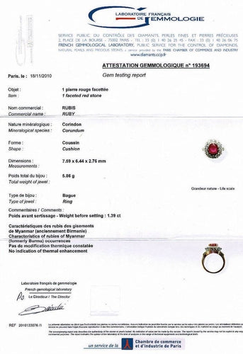 Bague 49 Bague Pompadour or jaune et platine, rubis Birman, diamants. 58 Facettes 30770