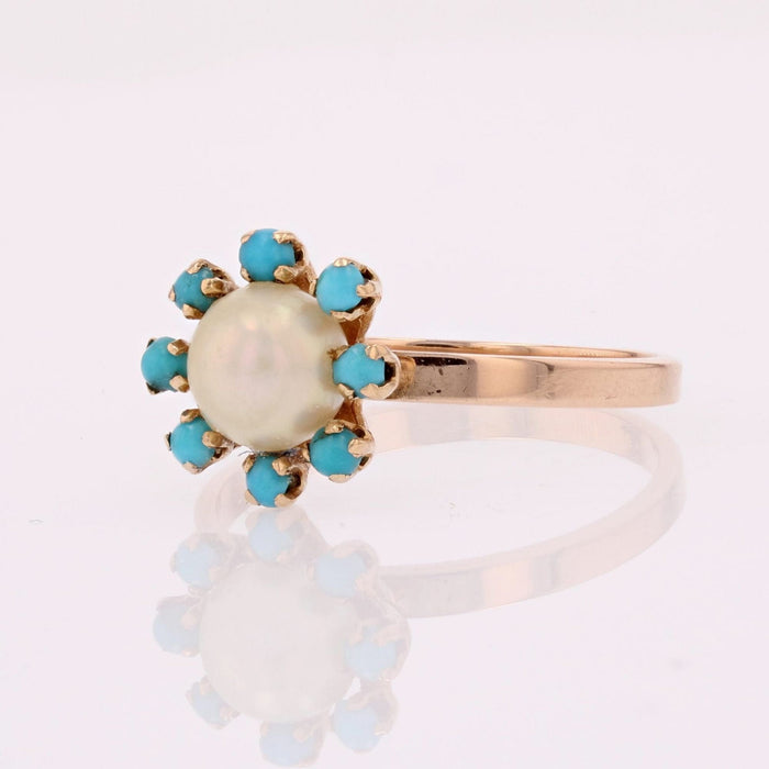 Bague 54 Bague or rose perle de culture et perles de turquoise 58 Facettes 19-635