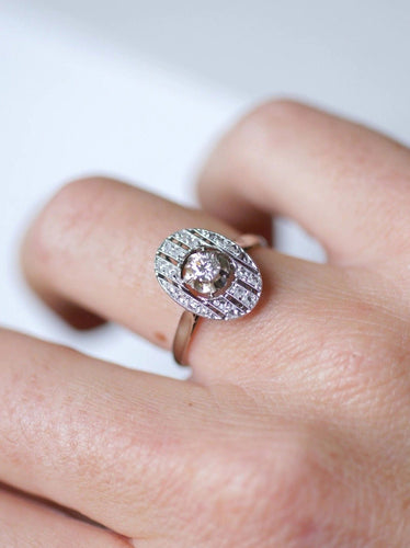 Bague Bague de fiançailles ovale Art Deco platine or blanc et diamants 58 Facettes