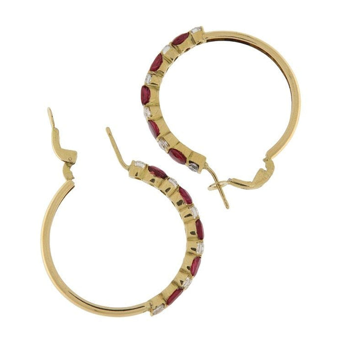 Boucles d'oreilles Créoles en or jaune avec rubis et diamants 58 Facettes G3420