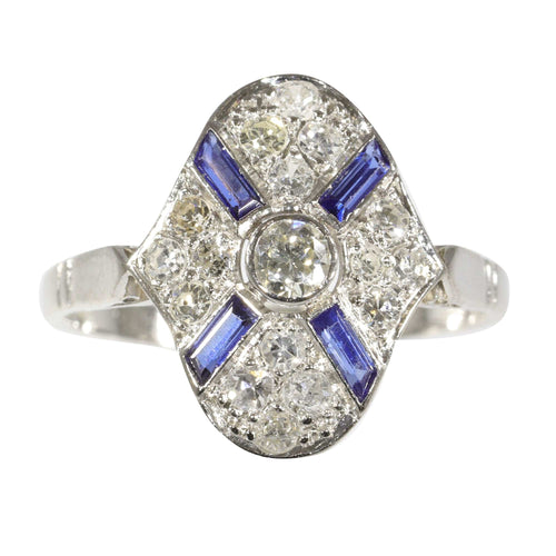 Bague 59 bague de fiançailles diamant et saphir vintage des années 1930 58 Facettes 23271-0610