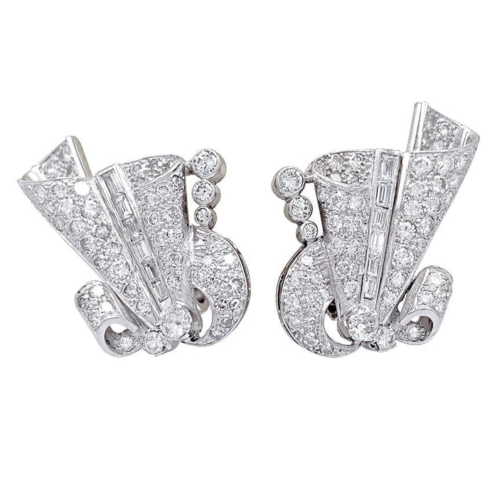 Boucles d'oreilles Boucles d'oreilles vintage, or blanc, platine, diamants. 58 Facettes 32346