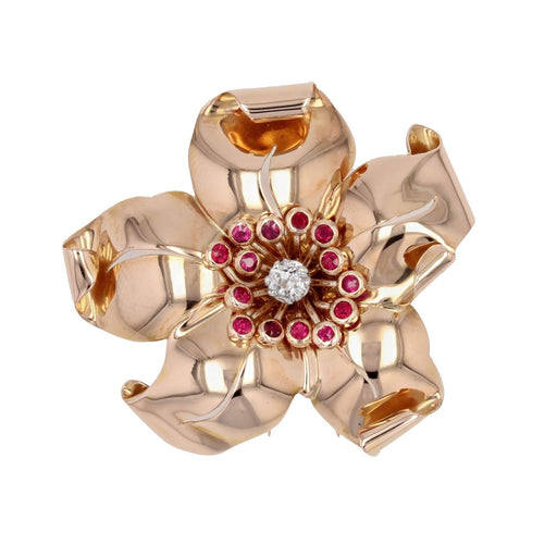 Broche Broche vintage clip fleur diamants rubis 58 Facettes 22-544