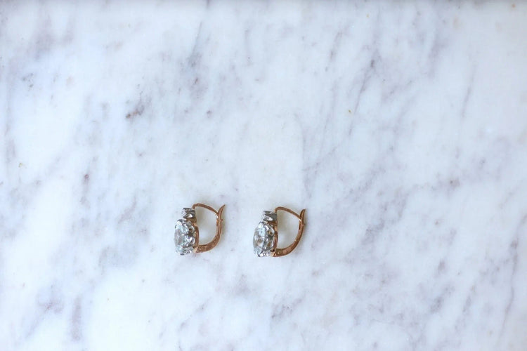 Boucles d'oreilles Boucles d'oreilles Or rose Platine Aigue-marine Diamants 58 Facettes