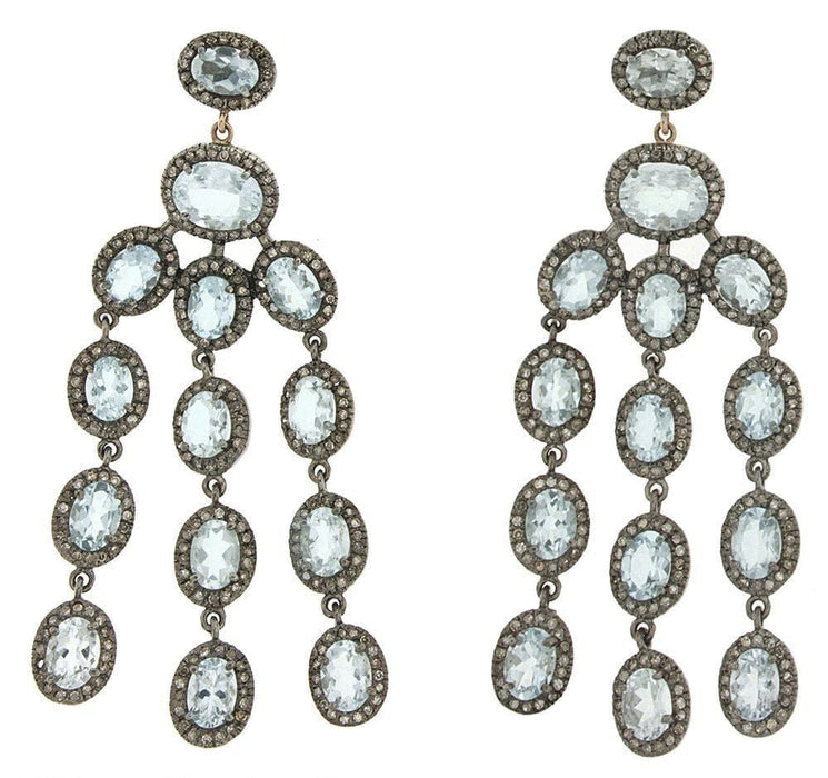 Boucles d'oreilles Boucles d'oreilles or gris aigue marine et diamants 58 Facettes 66000091