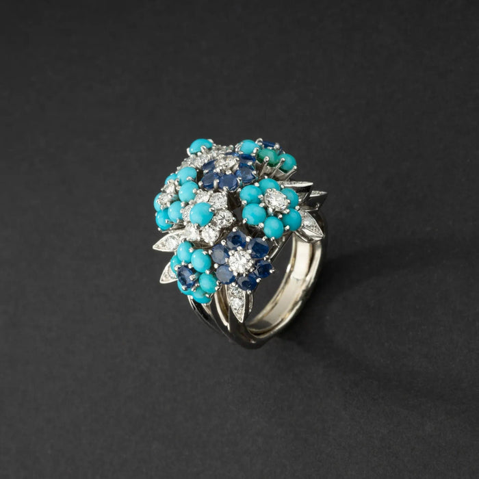 Bague Bague Alfred HANNE diamants, turquoises & saphirs 58 Facettes