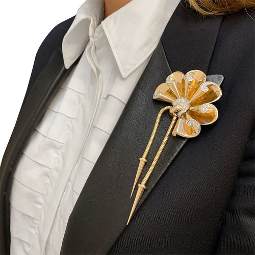 Broche Broche vintage or rose, platine et diamants. 58 Facettes 32115