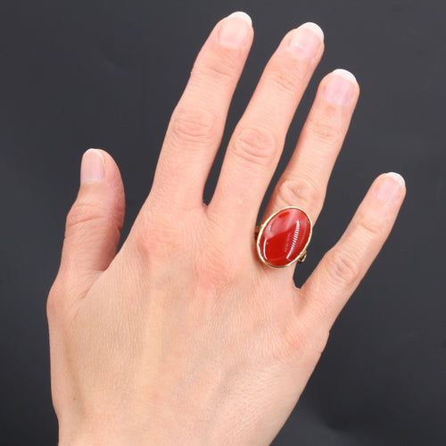 Bague 56 Bague ancienne et son corail rouge japonais 58 Facettes 21-547