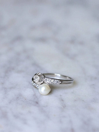 Bague toi et moi perle fine et diamants 58 Facettes