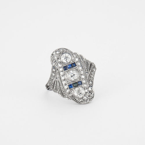 Bague 58 Bague Art Déco Diamants Saphirs Calibrés 58 Facettes