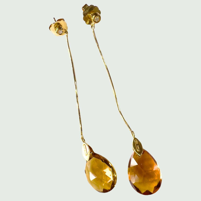 Boucles d'oreilles BOUCLES D'OREILLES MODERNES EN OR DU 20ème siècle avec DIAMANTS et GOUTTE CITRINE 58 Facettes Q983A