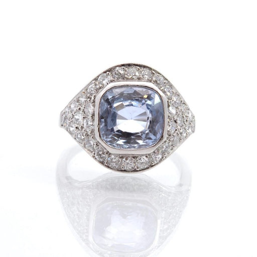 Ring 54 Art Deco Ring Platinum Ceylon Sapphire Diamonds 58 Facettes 25311 25444