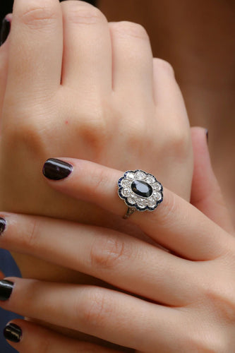 Bague Bague Belle Epoque platine saphir diamants 58 Facettes J26