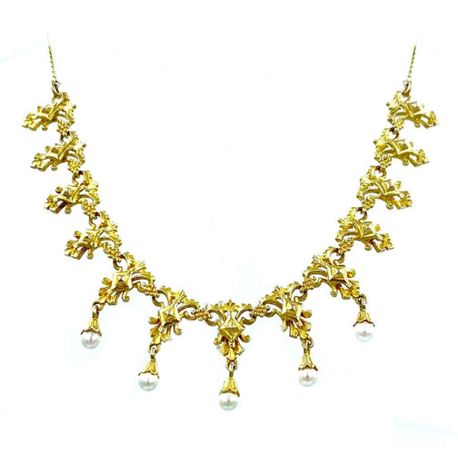 Collier Collier draperie 19ème or jaune et perles 58 Facettes