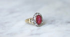 Ring 53 Daisy ring Yellow gold Silver Burmese ruby ​​Diamonds 58 Facettes