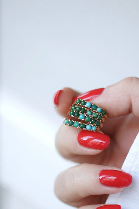 Bague Bague de harem or et turquoises 58 Facettes