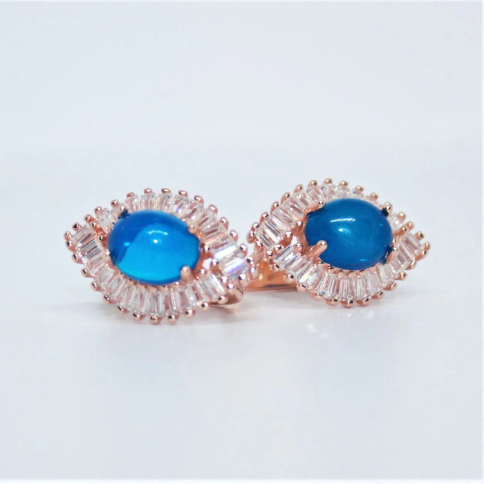 Boucles d'oreilles Boucles vermeil rose, opales bleues et pierres blanches naturelles 58 Facettes BOU0024