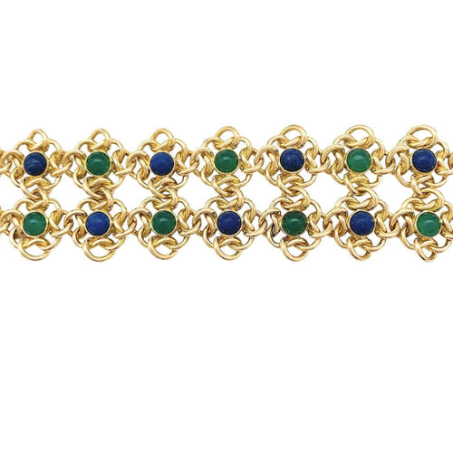 Bracelet Bracelet fleurettes en or jaune, chrysoprases et lapis lazuli. 58 Facettes 31843