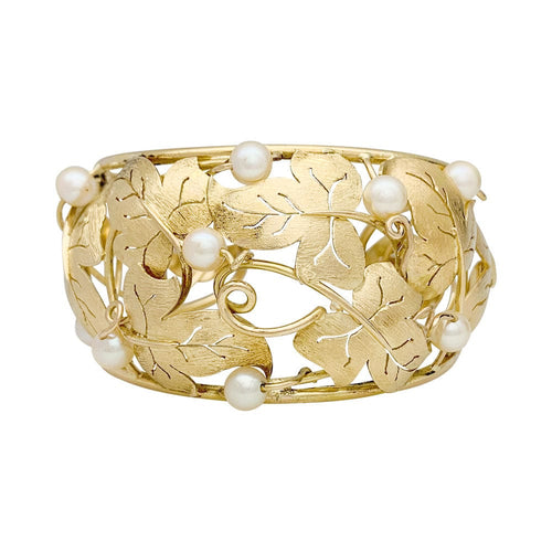 Bracelet Bracelet feuilles de lierre en or jaune et perles. 58 Facettes 31209