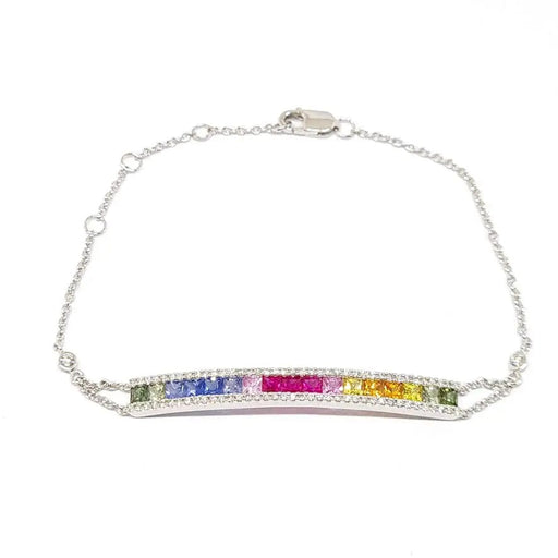 Bracelet Bracelet barrette saphirs multicolores diamants or blanc 58 Facettes