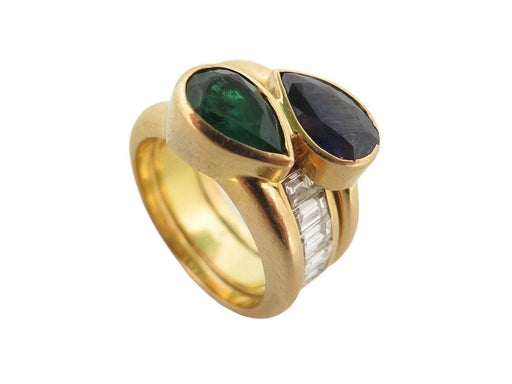 Ring 49 ring to you & me 49 in 18k yellow gold emerald sapphire and diamonds 58 Facettes 253447