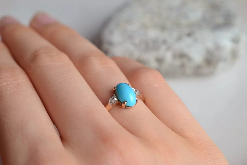 Bague Bague cabochon Turquoise & Diamants 58 Facettes Ref1588