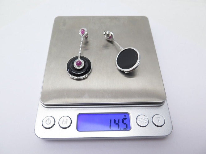 Boucles d'oreilles boucles d'oreilles en or blanc 18k onyx rubis 2.5ct diamants 0.9ct 58 Facettes 253463