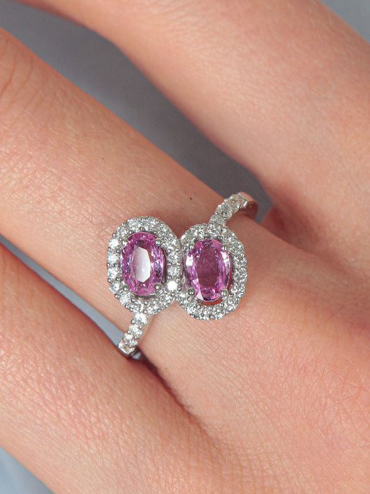 Bague 52 Bague Toi & Moi Saphirs roses Diamants 58 Facettes