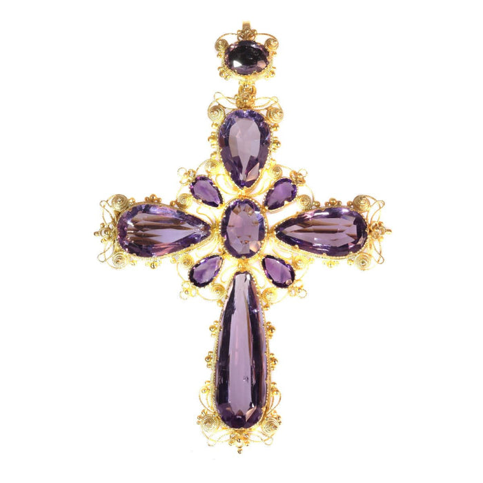 Broche Broche/pendentif or croix améthystes 58 Facettes 19291-0283