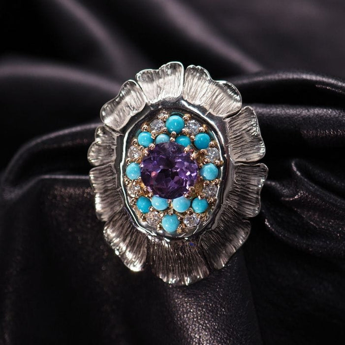 Bague 60 Bague Améthyste Turquoise Diamants 58 Facettes 20762