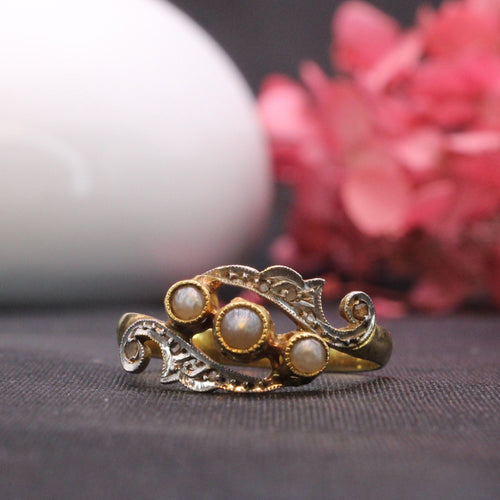 Bague 51 Bague Or Perles fines Diamants 58 Facettes