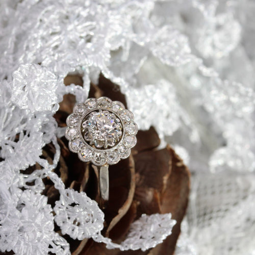 Bague 56 Bague ancienne marguerite de diamants 58 Facettes 22-586