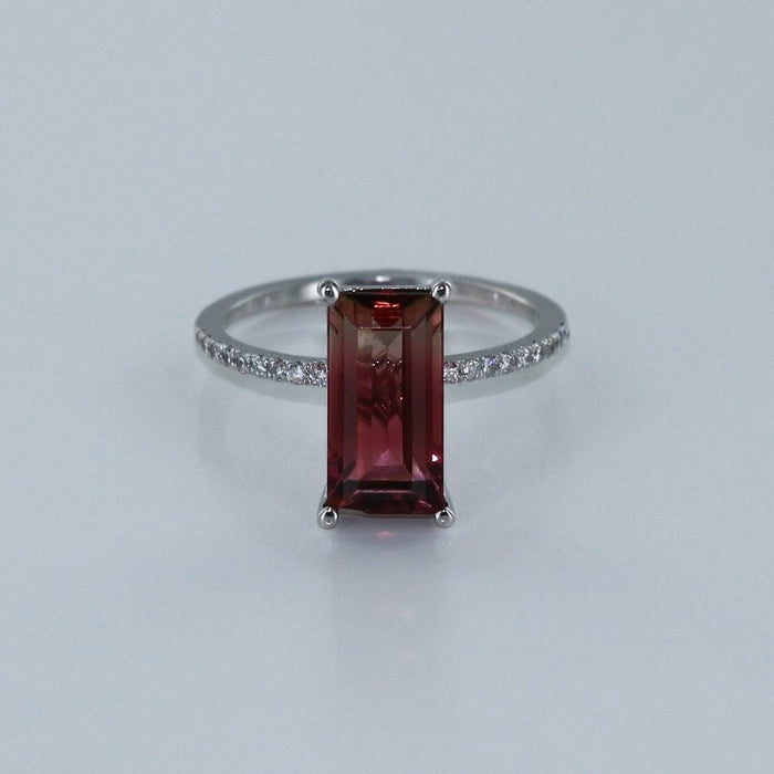 Bague 53 Bague fine tourmaline rectangle et diamants 58 Facettes