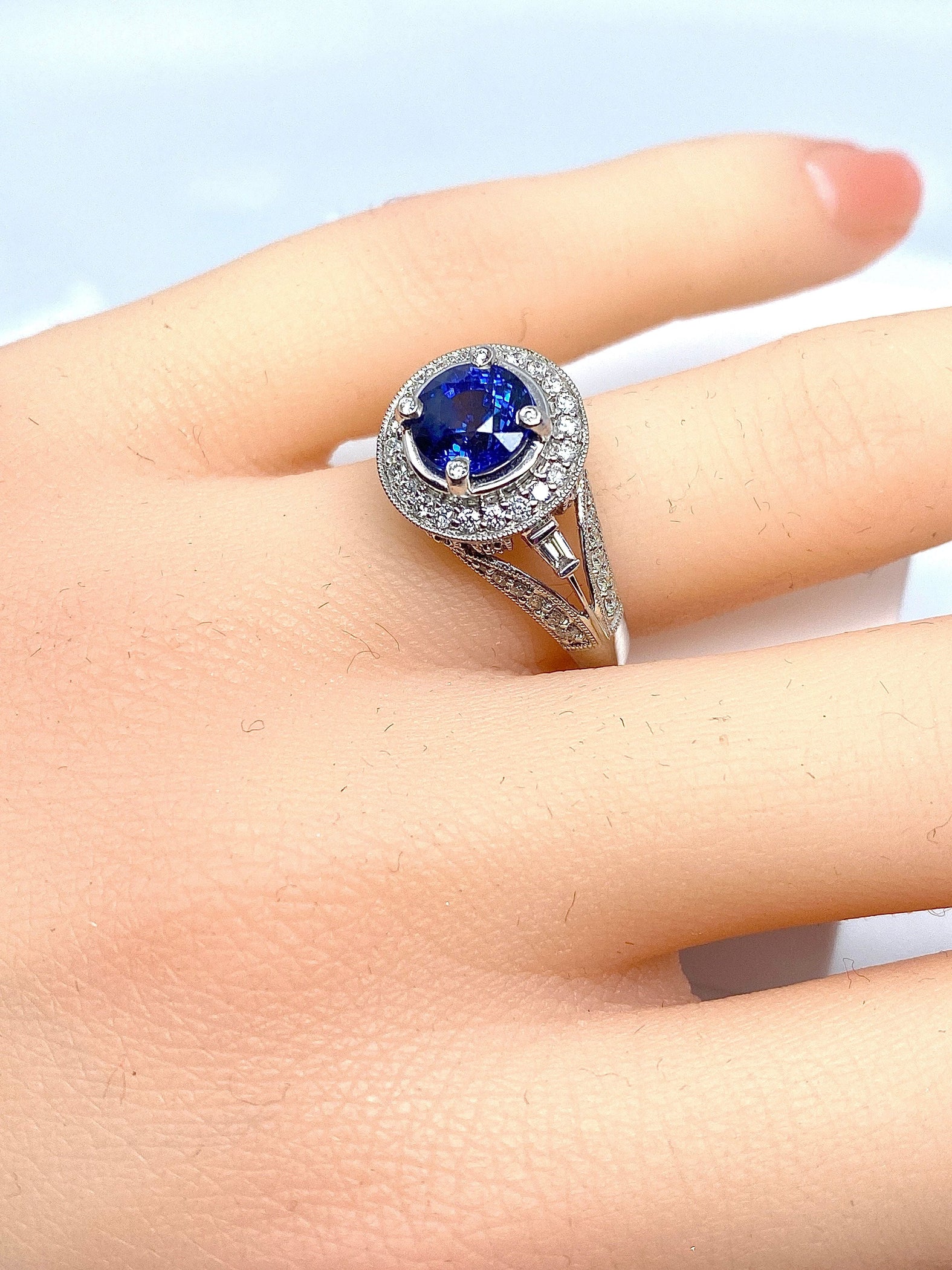 Bague Cocktail Or 14K - Saphir & Diamants (1.20ct) - Taille 6.75 - Comme Neuve