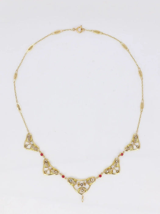 Collier Collier draperie Art Nouveau perles fines pierres roses 58 Facettes 892