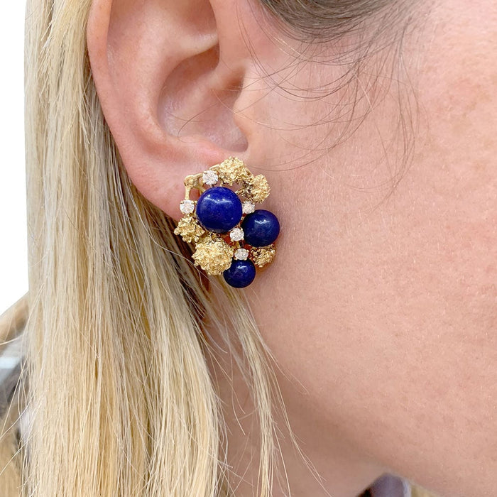 Boucles d'oreilles Clips d'oreilles Chaumet, or jaune, lapis-lazuli. 58 Facettes 32956