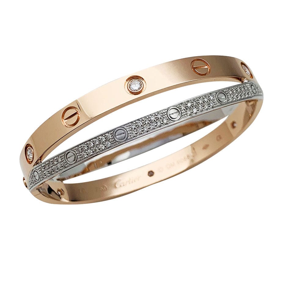 Cartier 18K Pink & White Gold Pave Diamonds Double Love Bangle Bracelet –  Real 1:1 High Quality 18k Gold Top Brand Jewelry Customized
