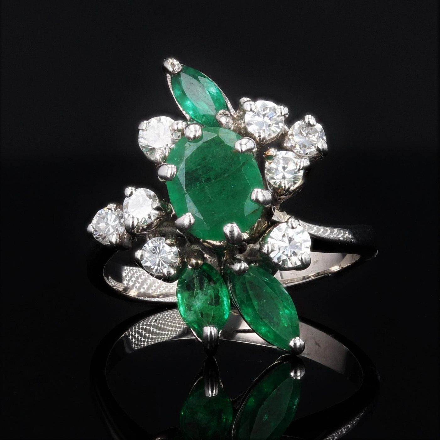 Bague Vintage Or 18K émeraudes Et Diamants - Taille ITA 14 (USA 6.75) - Occasion