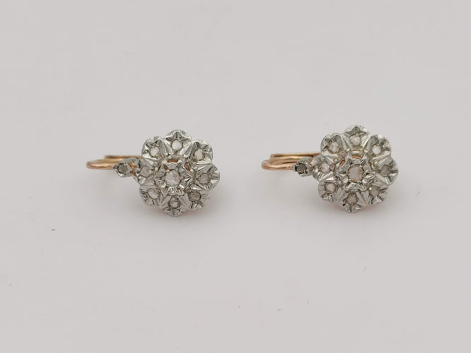 Boucles d'oreilles Boucles d'oreilles dormeuses anciennes or et platine 58 Facettes