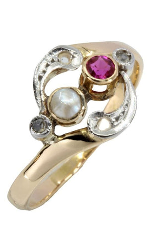 Bague BAGUE RUBIS PERLE ET DIAMANTS ART NOUVEAU 58 Facettes 048591