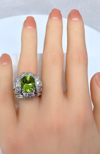 Bague Bague Art Déco Platine diamants et péridot 58 Facettes