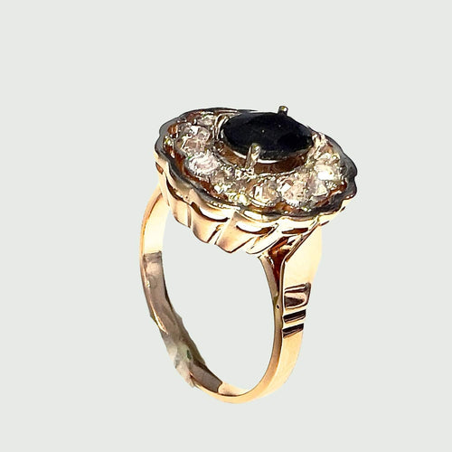 Bague BAGUE EN OR 18 KT PÉRIODE ART DÉCO 1930-35 avec DIAMANTS ET SAPHIR 58 Facettes Q715A (806)