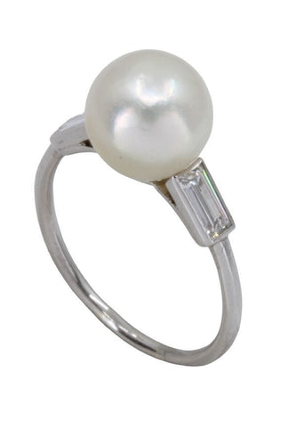 Bague BAGUE PERLE ET DIAMANTS BAGUETTES 58 Facettes 059851