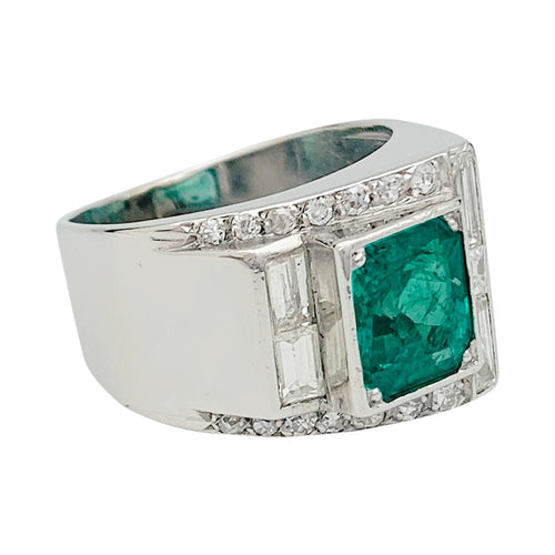 Bague 49 Bague Art Déco en platine, émeraude et diamants. 58 Facettes 31604