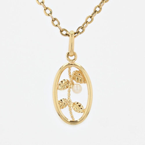Pendentif Pendentif or jaune perle et feuilles or vert 58 Facettes 19-455I