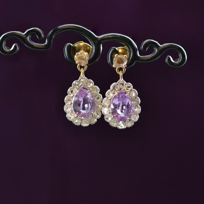 Boucles d'oreilles Boucles d'oreilles anciennes saphirs violet et diamants taillés en rose 58 Facettes 22-443